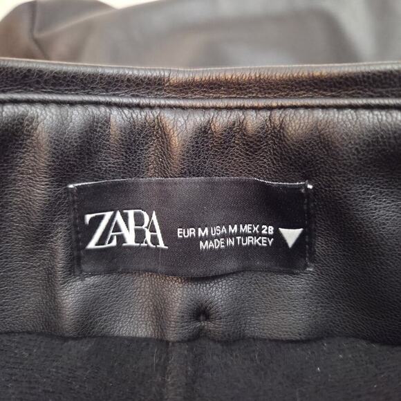 Zara‎ Medium Faux Leather Pants Black Slim with Ankle Zip - Picture 7 of 7